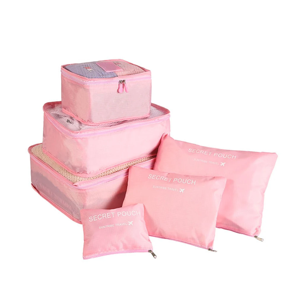 pink Дорожная сумка для хранения для одежды опрятный Организатор гардероб костюм чехол сумка-Органайзер сумка чехол обувь Упаковка куб сумка 6 шт./компл - Цвет: pink