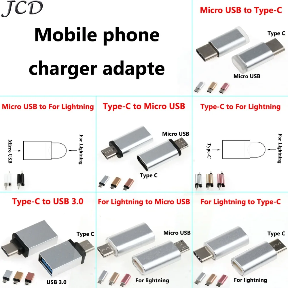 Переходник JCD с USB C на Micro 2 шт. переходник 3 0 для iphone X 8 7 6 5 Huawei p10 p9 OTG|Переходники и