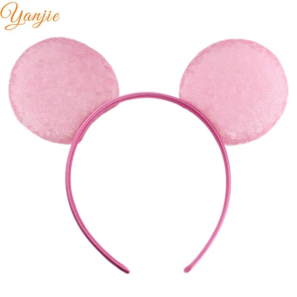 light pink 14 шт./лот,, модная блестящая повязка на голову с мышиными ушами, аксессуары для волос для девочек, для женщин, повязка на голову, вечерние аксессуары, Mujer - Цвет: light pink