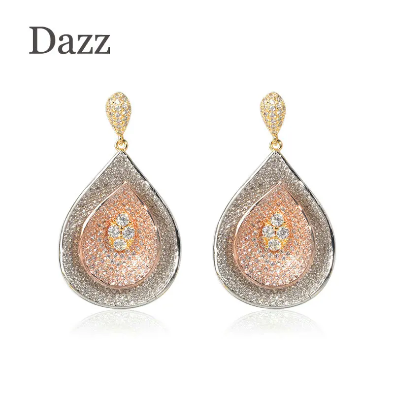 Серьги Dazz 46 мм эксклюзивные круглые трехцветные серьги в виде лотоса с фианитом