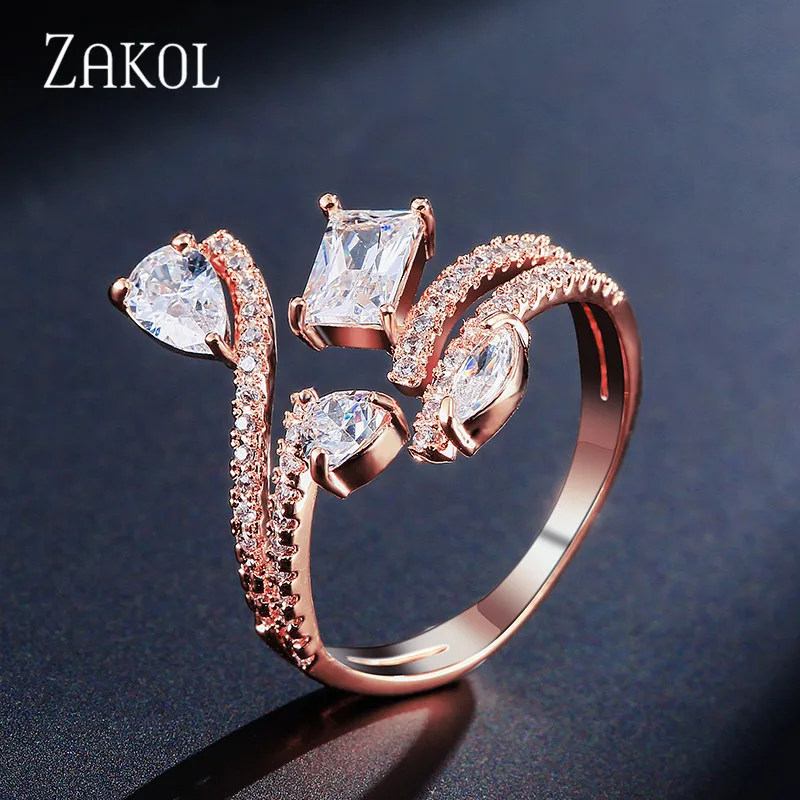 ZAKOL Trendy Geometry Cubic Zirconia Ring Beautiful Opening For Women Girl Engagement Wedding Gift Jewelry FSRP229 | Украшения и