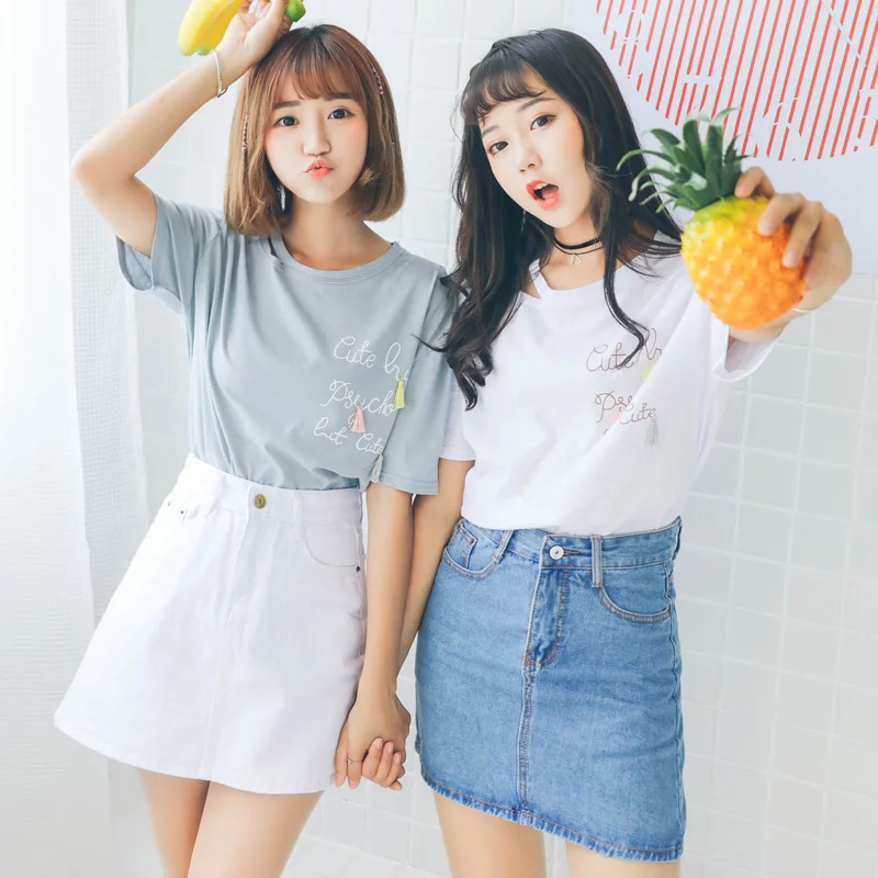 2020 Женская Панк Harajuku Ulzzang Весенняя школьная Студенческая Повседневная футболка с