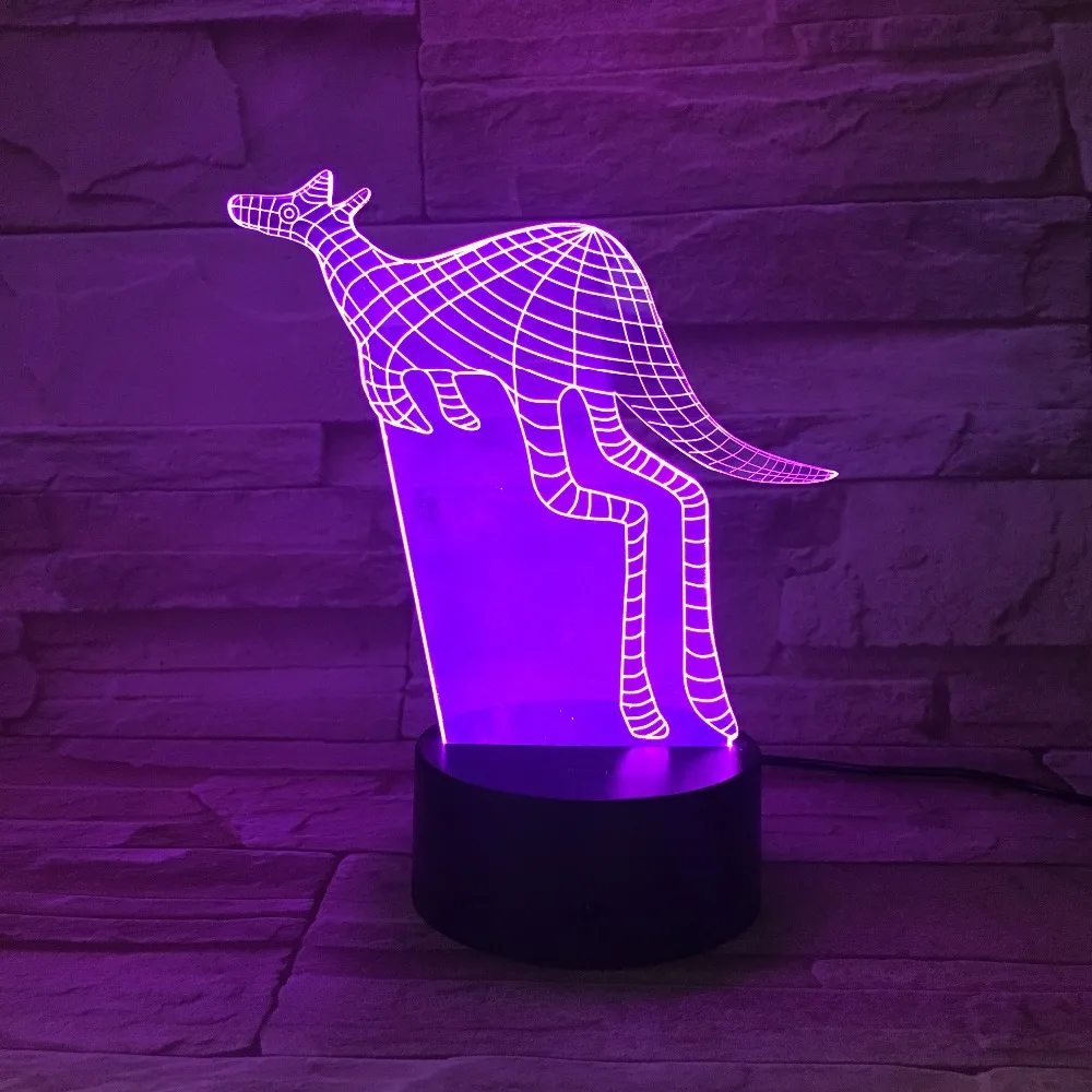 Кенгуру 3D акриловый ночник USB светильник для сна 3AA батарея питания настольная
