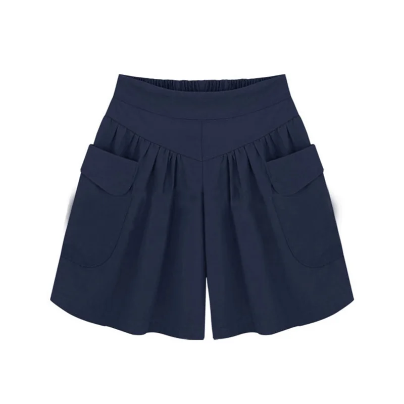Casual High Waisted Shorts Pockets Summer Elastic Waist Army Green Bottoms Black Plus Size Slim Loose Ladies Feminino | Женская одежда