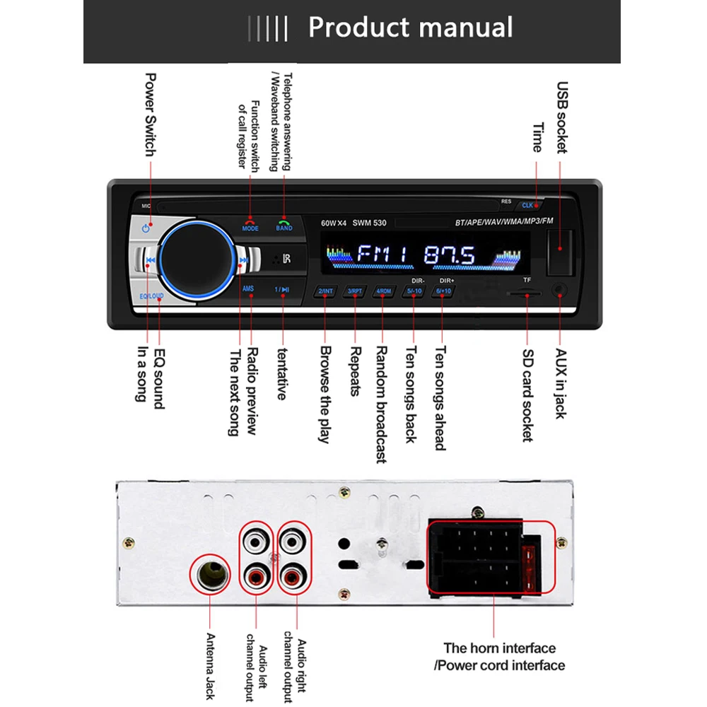 SGMW Foton View big truck Autoradio Car BT стерео радио FM Aux вход приемник SD USB 12V In dash 1 din