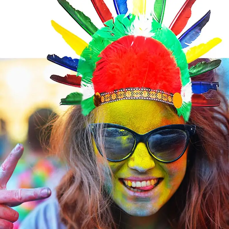 Головной убор с цветными перьями индийский головной для детей на День