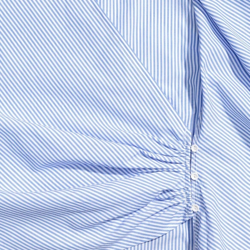 Sheinnet 2017 Summer Women Fashion Shirts Ruffle Striped Blue Blouses V-Neck Cute Lace Up Bottons Vintage Casual |