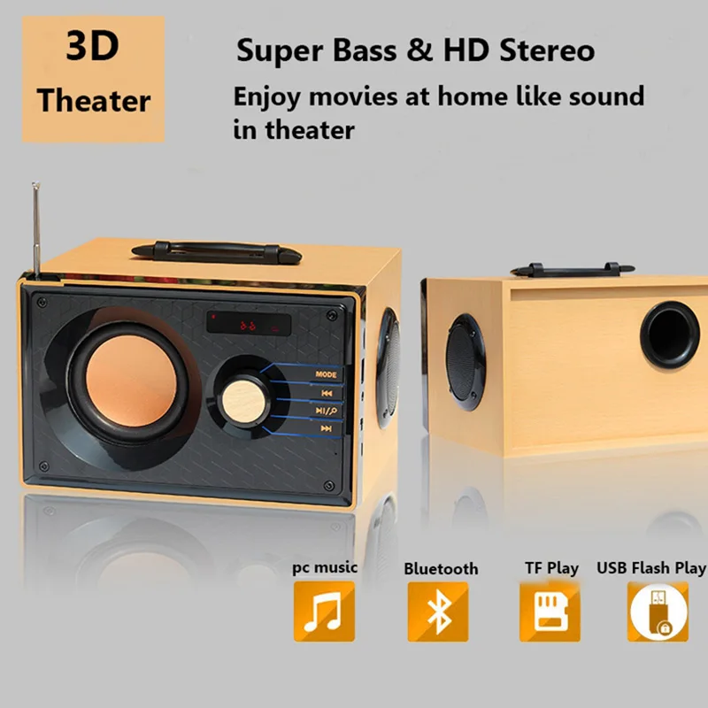 Портативная деревянная bluetooth колонка беспроводной настольный сабвуфер 3