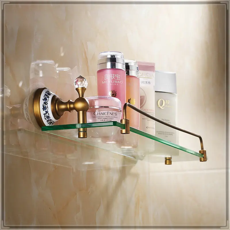 Antique Brass Bathroom Glass Shelf Crystal Deco Cosmetic Storage Holder grifos | Обустройство дома