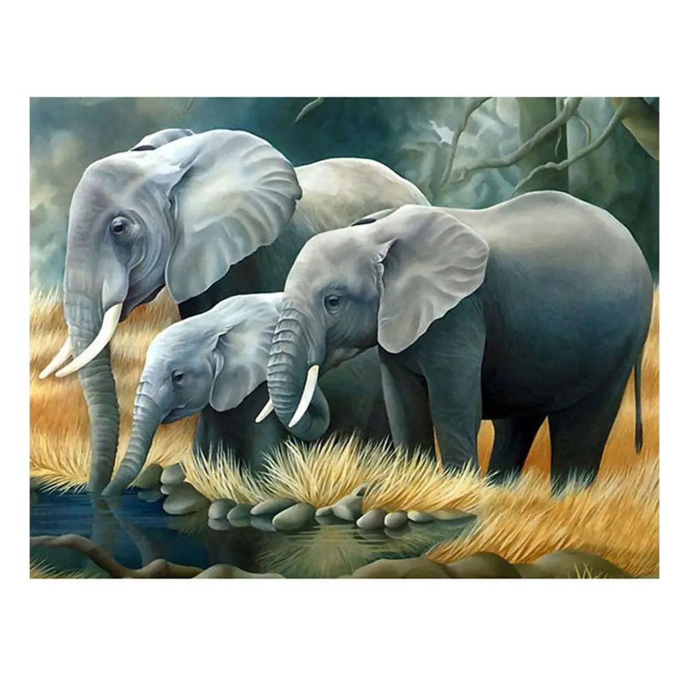 40*30 см 5D алмазная картина вышивка крестиком слон семья Кристалл Мозаика