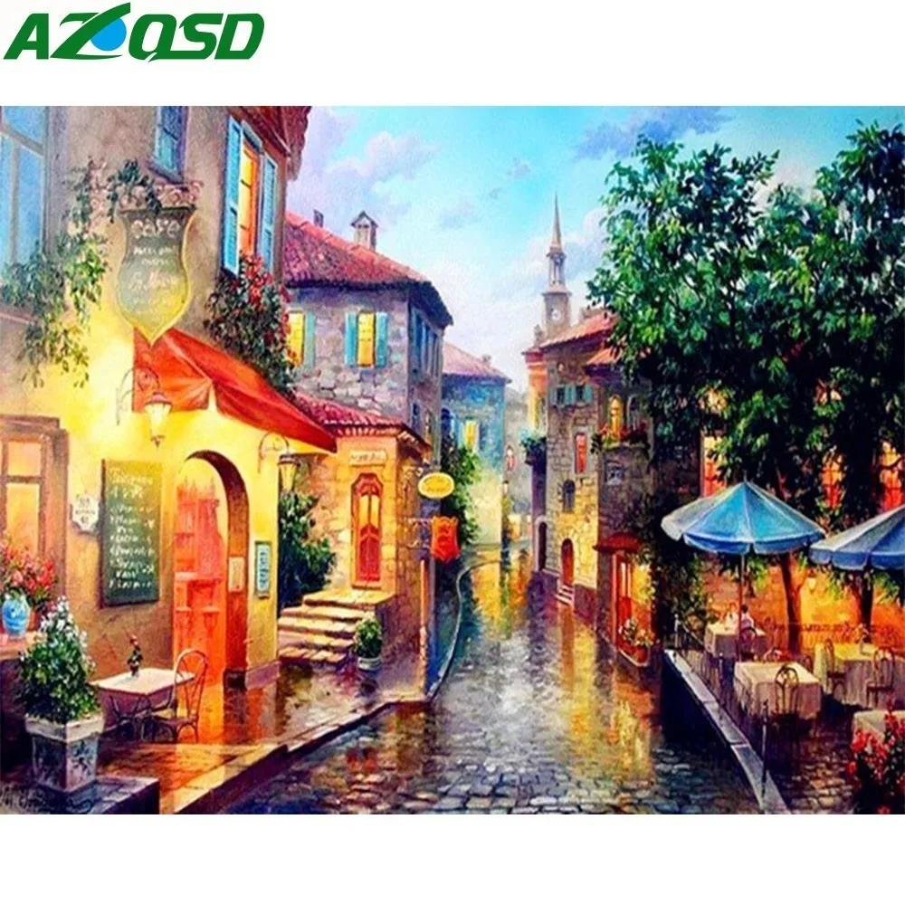 

AZQSD, европейский город, улица, сделай сам, живопись по номерам, домашнее украшение, ручная роспись, абстрактная живопись маслом, гостиная, раб...