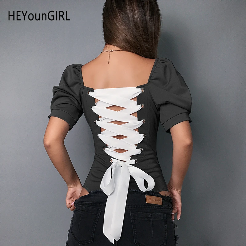 HEYounGIRL, винтажный бандажный комбинезон, женский, сексуальный, с пышными рукавами, элегантный, женский, облегающий Топ, комбинезон, черный, синий, вечерние, Клубные, летние