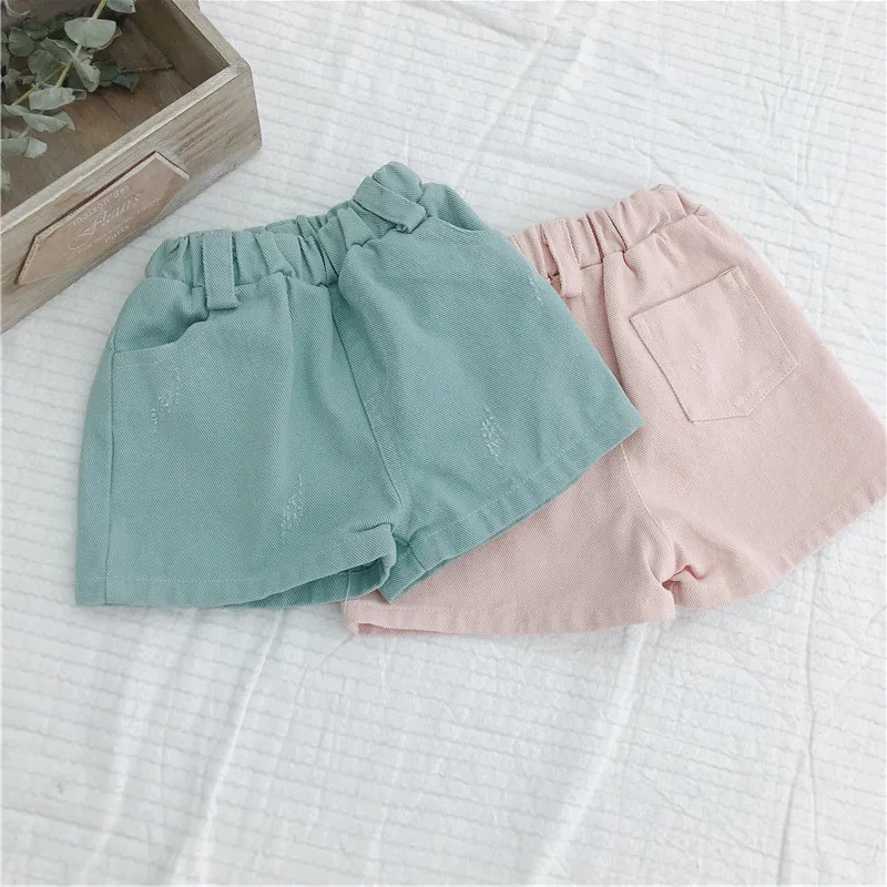 Girls Clothing Sets Denim Jacket + Shorts Suit for Baby Girl Clothes Kids Casual Loose Ripped Brazer 1-5 Year | Детская одежда и