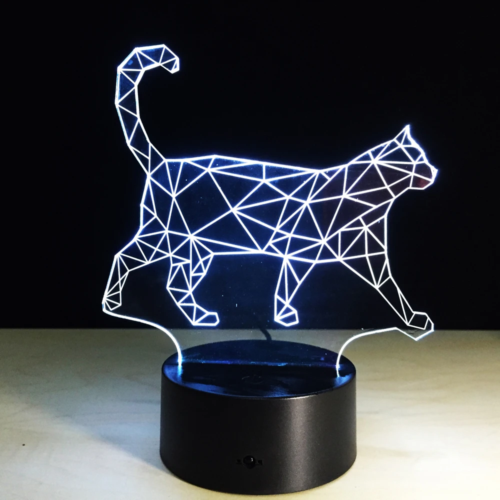 7 Цвета прекрасные пешеходные Cat 3D акриловые светодиодные лампы ночной