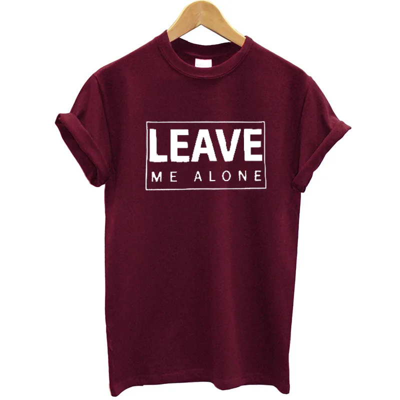 Женская футболка с принтом Leave Me Alone хлопковая короткими рукавами и круглым