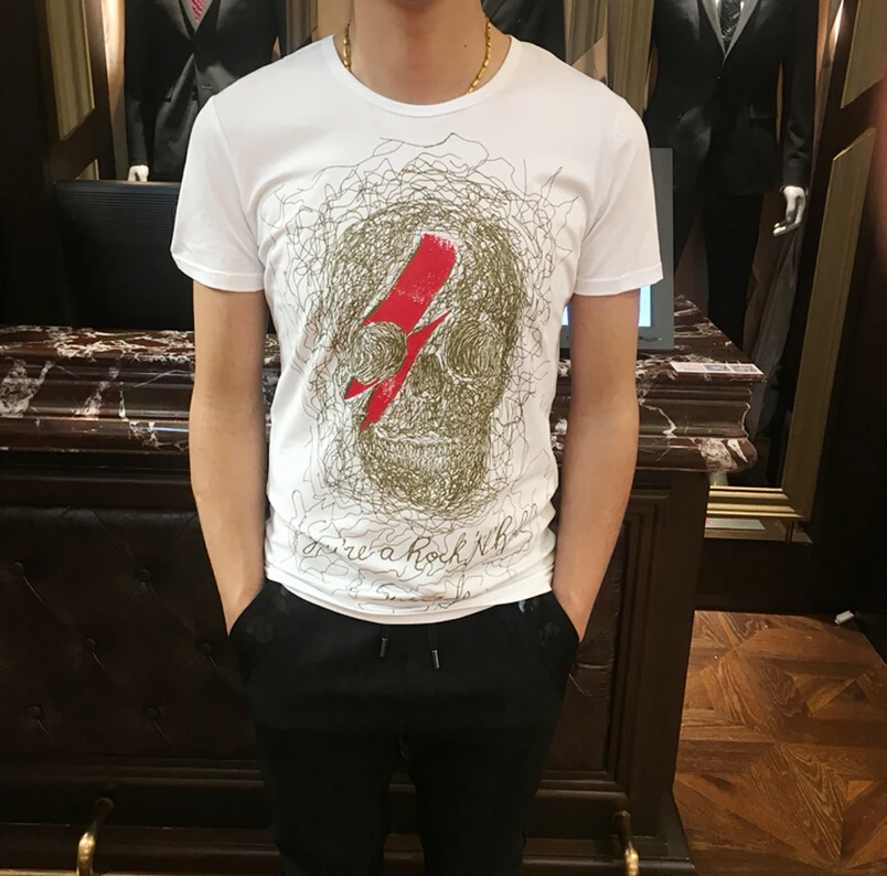 Европейская мода Череп Печать с коротким рукавом футболки индивидуальность