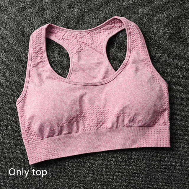 Pink Bra Комплект из 2 предметов для йоги, Женский бесшовный пуш-ап спортивный бюстгальтер, бюстгальтер+ Спортивная одежда для фитнеса, высокая талия, комплект для йоги, спортивные Леггинсы, спортивная одежда для бега - Цвет: Pink Bra