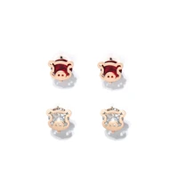 yun ruo new arrival fashion crystal pig stud earring rose gold color woman girl birthday gift titanium steel jewelry never fade