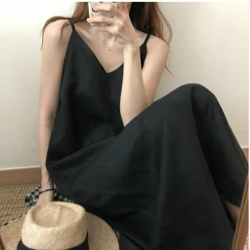 Летнее свободное платье без рукавов женское повседневное хлопковое белье