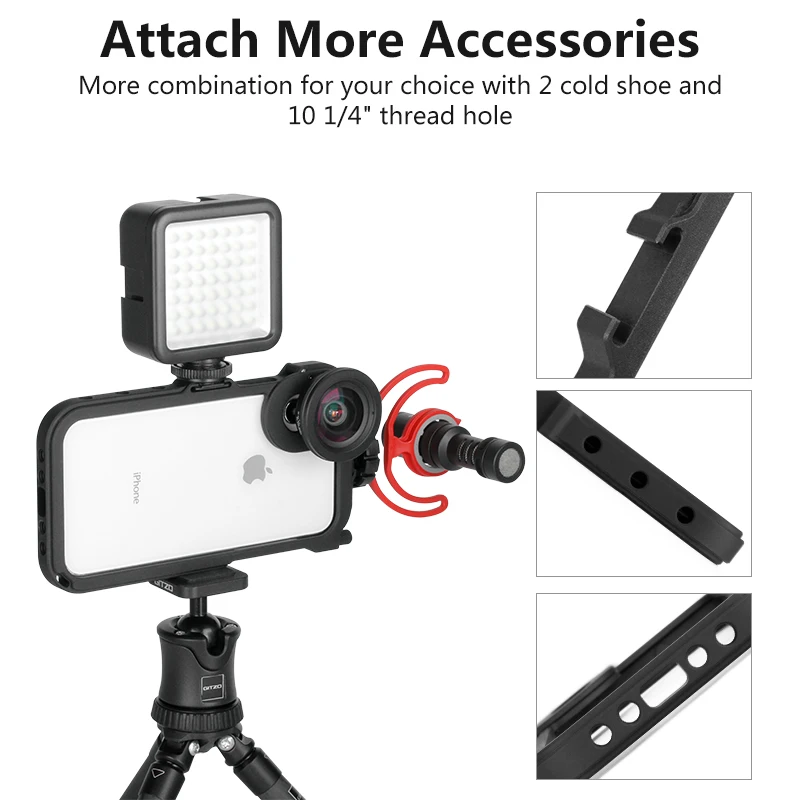 Ulanzi Video Camera Vlog Case for iPhone X Xs Max Flimmaking with Moment Lens Thread Mount 17MM Cold Shoe 1/4 | Электроника