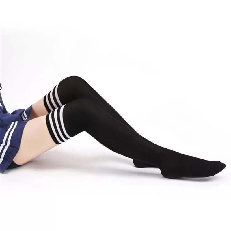 white stripe black Yufeila japaness ученический пенал черный хлопок эластичный боковой полосой бедра-higs чулок японский стиль носок колготы сексуальный - Цвет: white stripe black