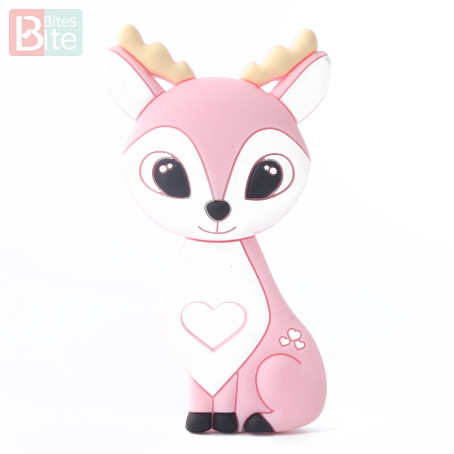 Elk Pink 1 шт., силиконовый Прорезыватель для зубов, рождественские подарки, дерево, снежинка, соска с цепочкой, для изготовления пищевого силикона, пятнистый олень, детский Прорезыватель - Цвет: Elk Pink