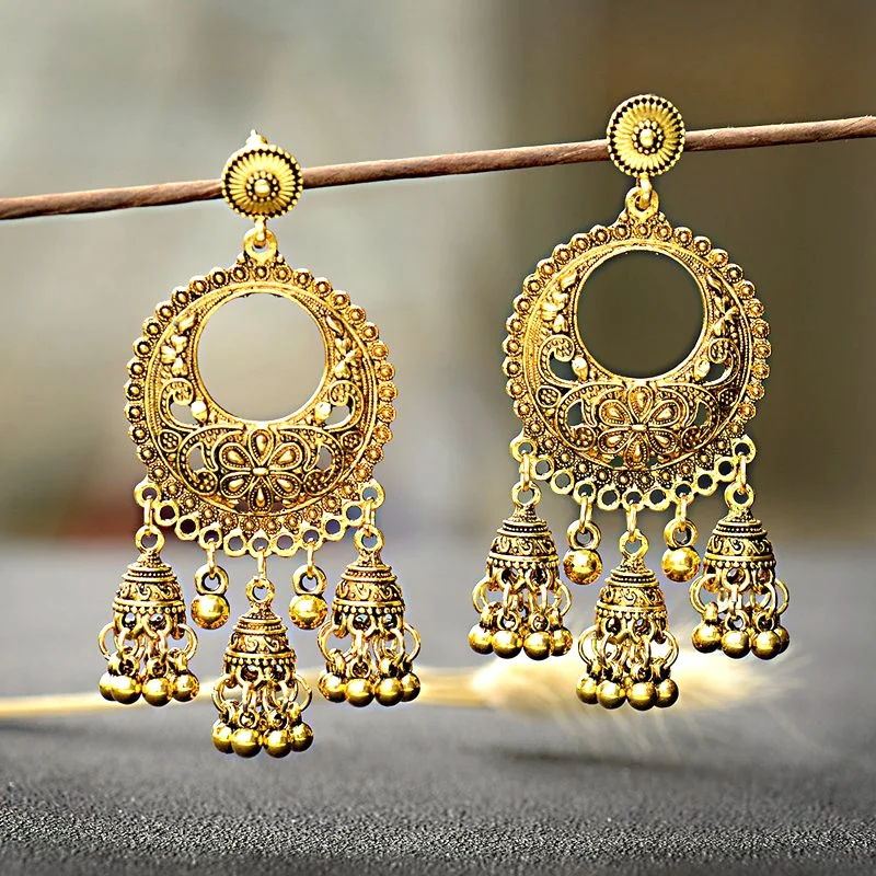 Женские винтажные серьги-кисточки Jhumka Bells сережки серебристого цвета с