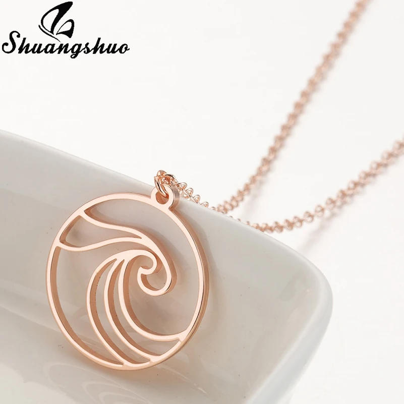 Shuangshuo Wave Pendant Necklaces For Women Stainless Steel Statement Necklace Long Chain Choker Fashion Jewelry collier femme | Украшения
