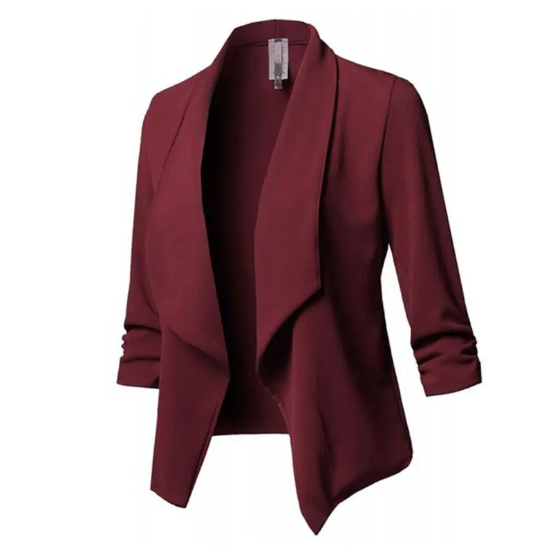 Womens Three-Quarter Sleeve Office Lapel Coat Open Front Cardigan Jacket Solid W729 | Женская одежда