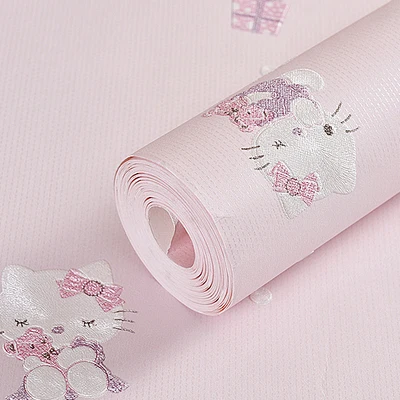 Pink Мультфильм 3D hello kitty бежевый синий розовый желтый детская спальня гостиная домашний декор обои рулон - Цвет: Pink