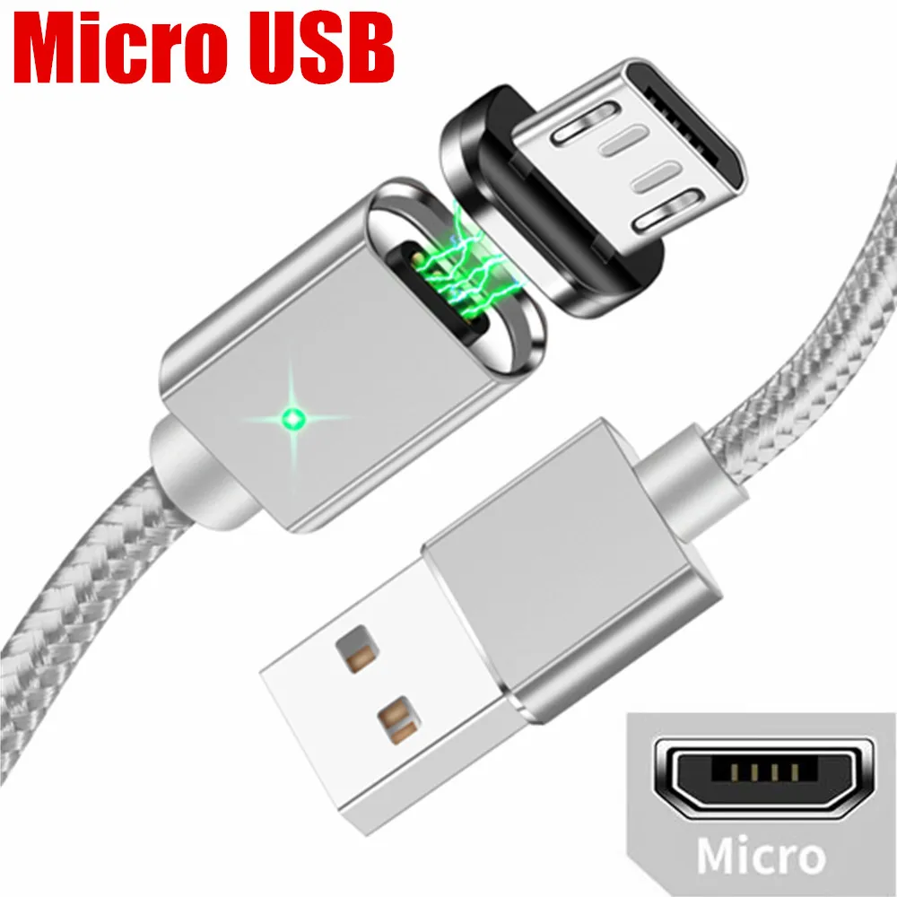Silver Micro Cable Магнитный зарядный кабель OLAF для Xiaomi huawei, быстрый зарядный Магнитный кабель Micro usb type C для iPhone XS X, светодиодный шнур с магнитным проводом - Цвет: Silver Micro Cable