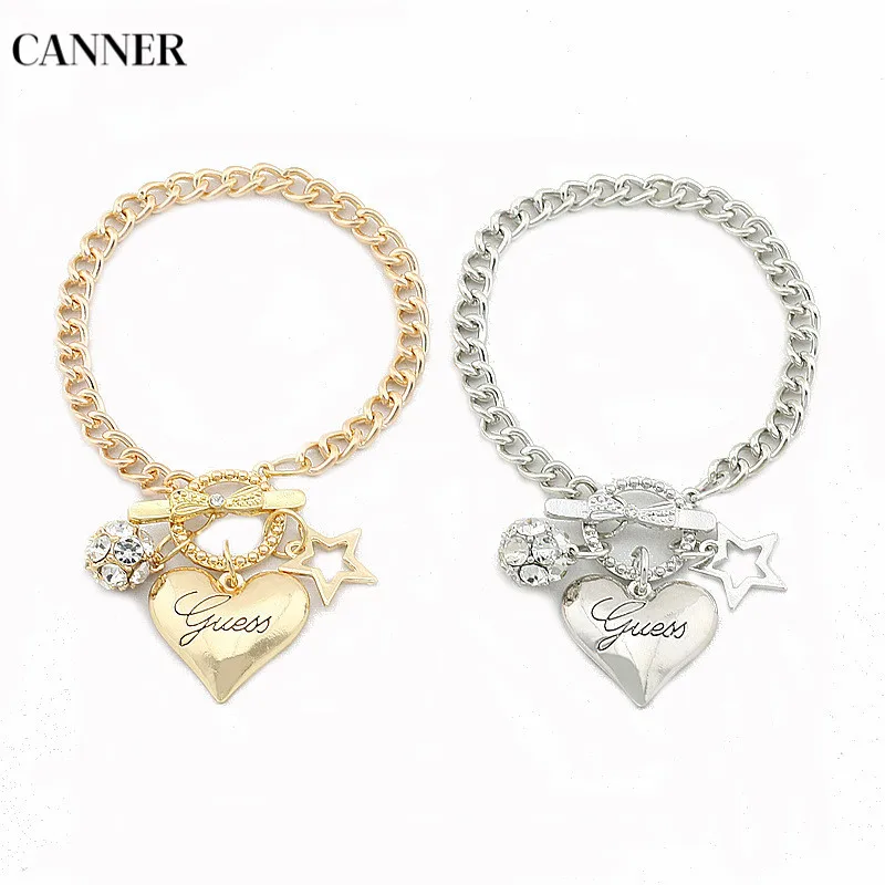 Женский браслет с кристаллами Canner Love Heart золотой серебряный цвет Bileklik модное