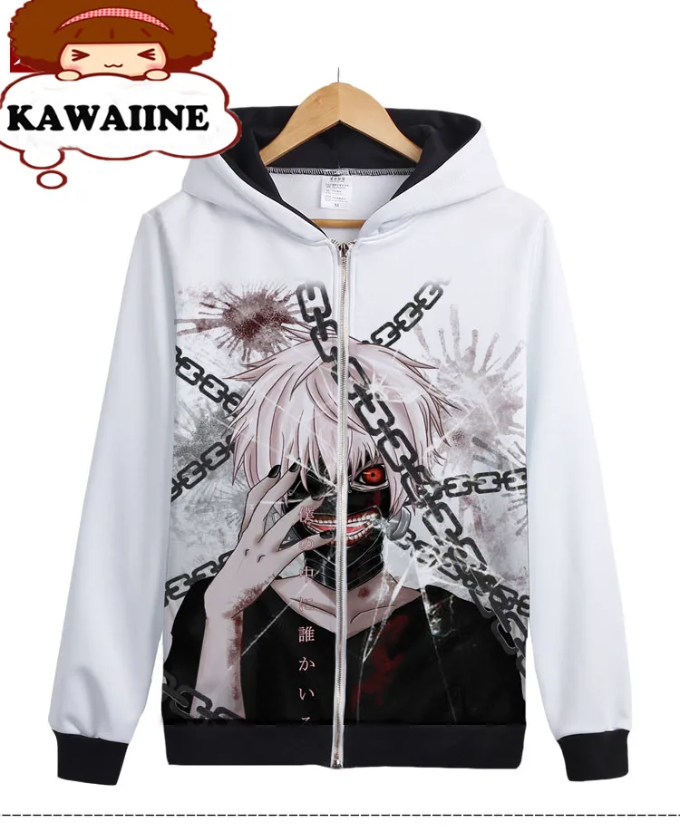 Токийский Гуль канеки Кен оверсайз японский аниме Толстовка белые мужские