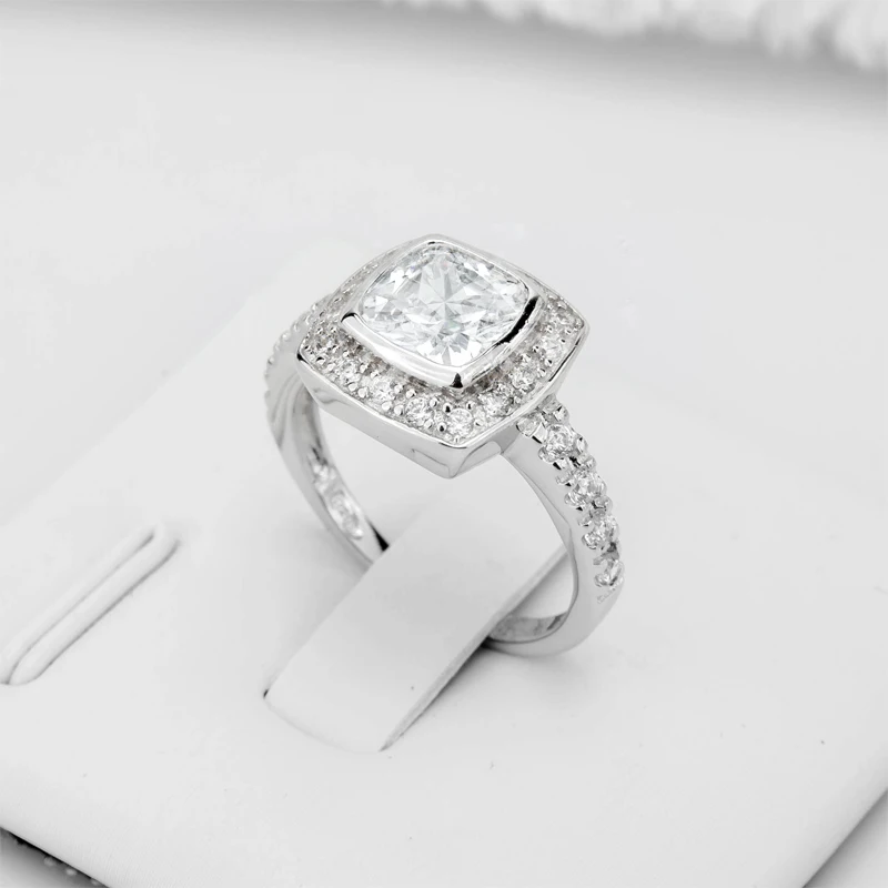 Цветная рыбка 925 пробы Серебряная Подушка Cut 1 5 ct Halo обручальное кольцо роскошный