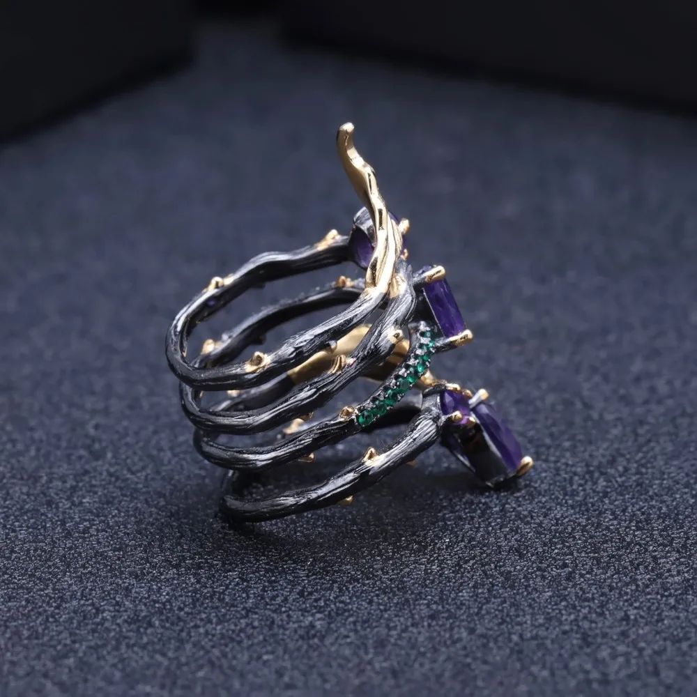 GEM'S BALLET 2.26Ct натуральный аметистовый драгоченный камень кольцо на палец 925 пробы Серебряное Винтажное кольцо кольца для женщин вечерние ювелирные изделия