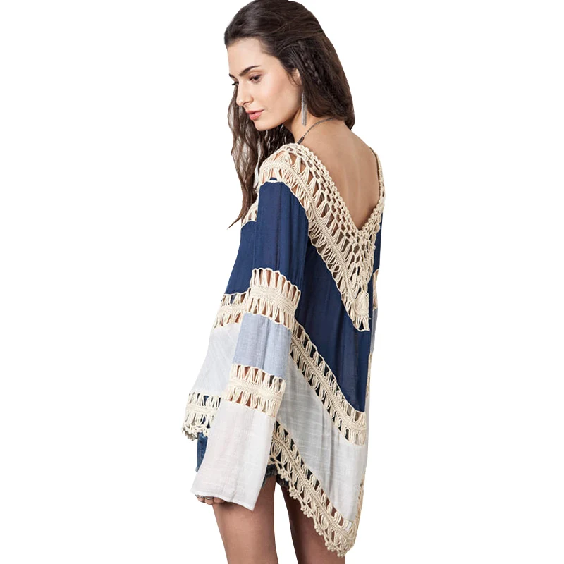 Хиппи Блузка кимоно Boho крючком Для женщин блузки 2021 Blusa Feminina рубашка с длинными