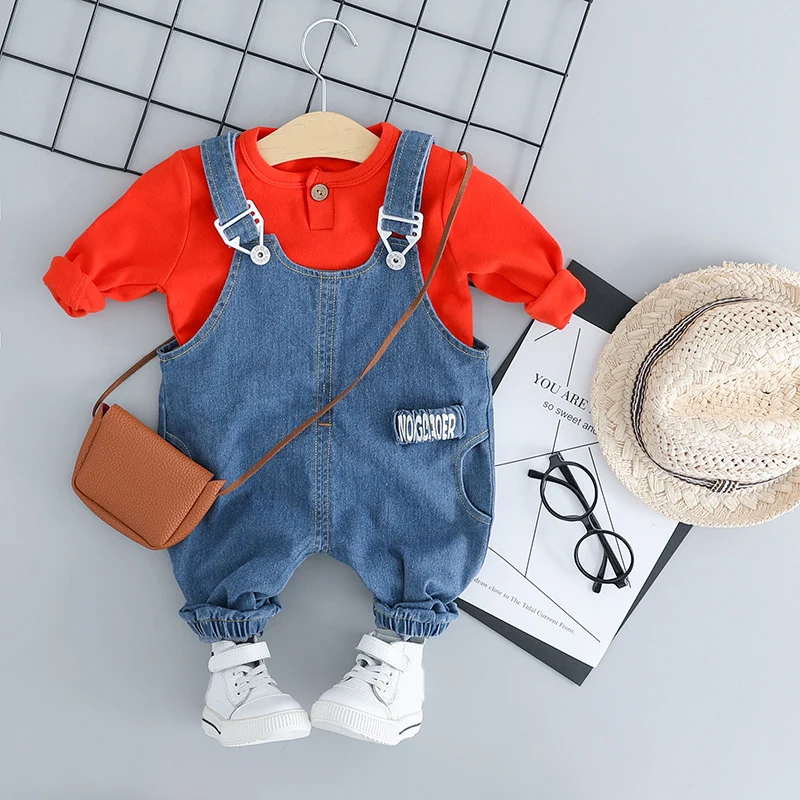 2019 г. комплект одежды для мальчиков и девочек красная белая футболка + джинсы на