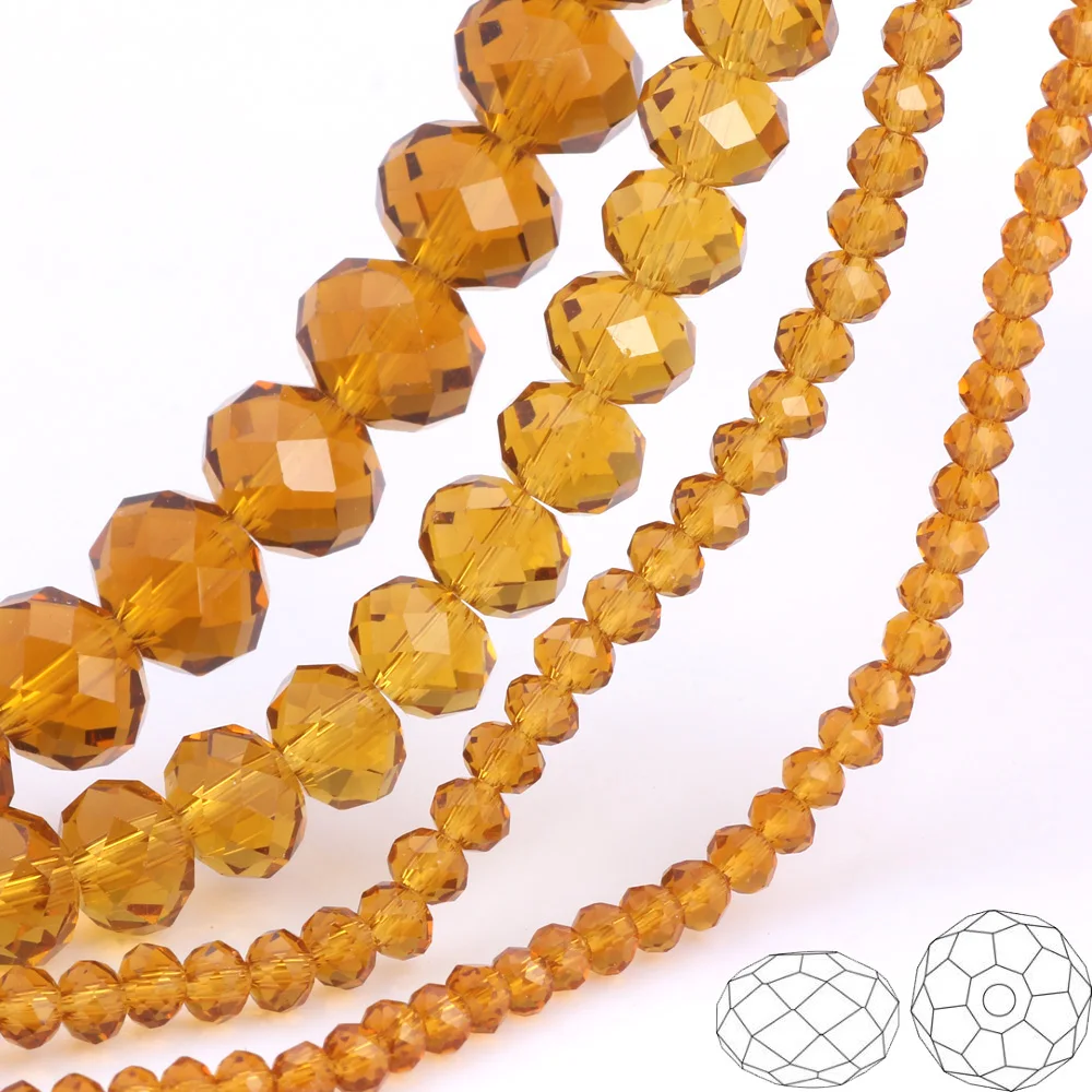 

OlingArt 3/4/6/8/10mm Round Glass Beads Rondelle Austria faceted crystal Camel color Loose bead DIY Jewelry Making