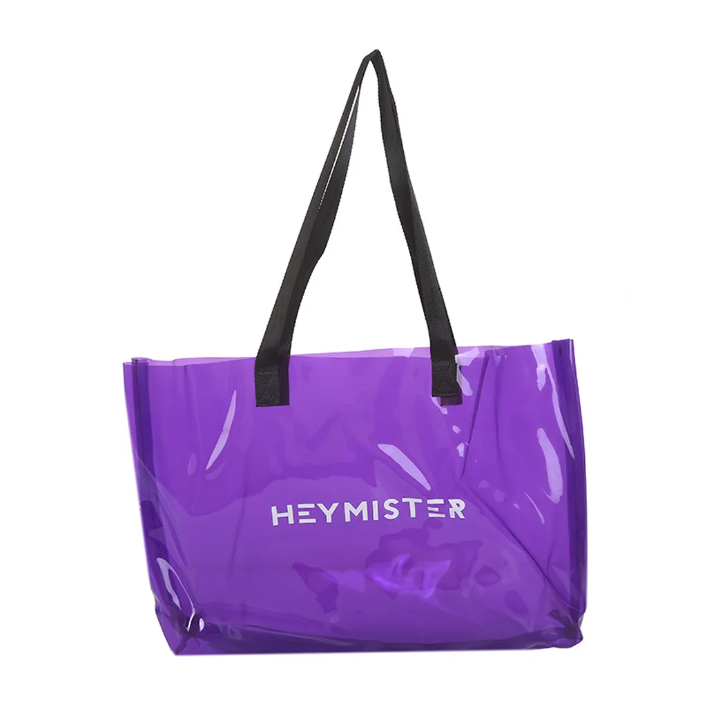 Purple Прозрачные женские сумки-тоут из ПВХ, пляжные сумки для конфет и желе, женские летние большие повседневные сумки через плечо June3 - Цвет: Purple