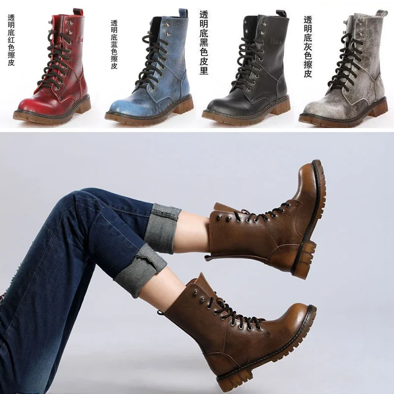 2016 New Brand Spring Women Ankle Boots,HIgh Quality Genuine Leather Women Boots,Original Fashion Black Women Martin Boots