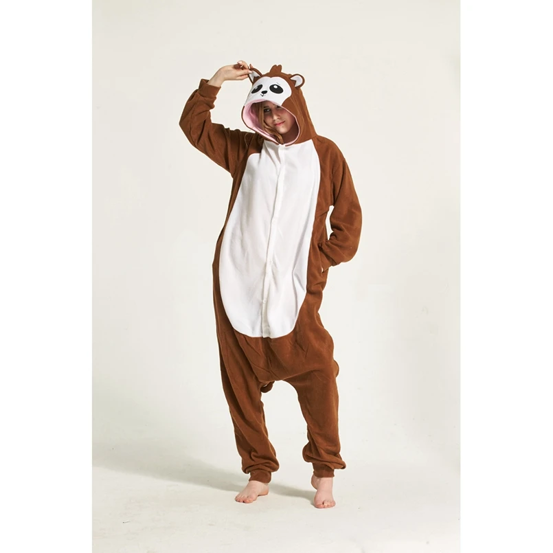 Коричневая обезяна Пижама для животных Onesie Толстовка для взрослых женщин и мужчин Пижама Хэллоуин праздничная одежда для сна Флис Полная длина