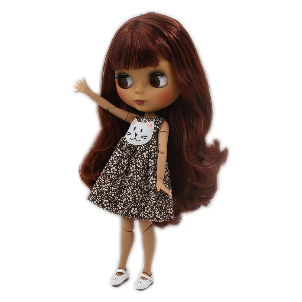 Кукла Blyth ICY DBS с черным матовым лицом и шарнирным телом 1/6 винно красная Нет.