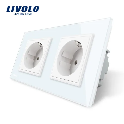Double Socket Livolo Роскошный настенный сенсорный выключатель, выключатель света, выключатель питания, Хрустальное стекло, розетка, многофункциональные розетки, свободный выбор - Цвет: Double Socket