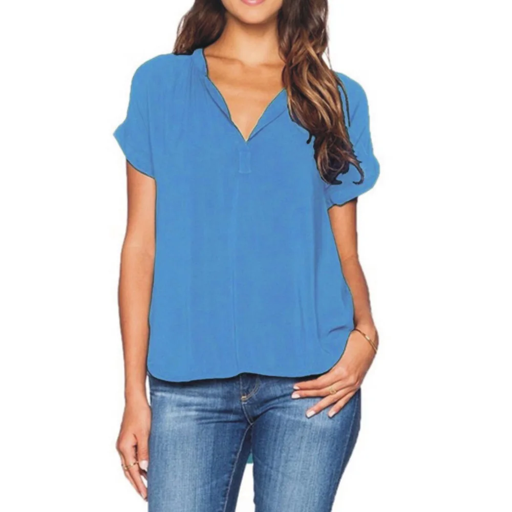 2019 летние Для женщин Повседневное шифоновые блузки топы сексуальный v-образный