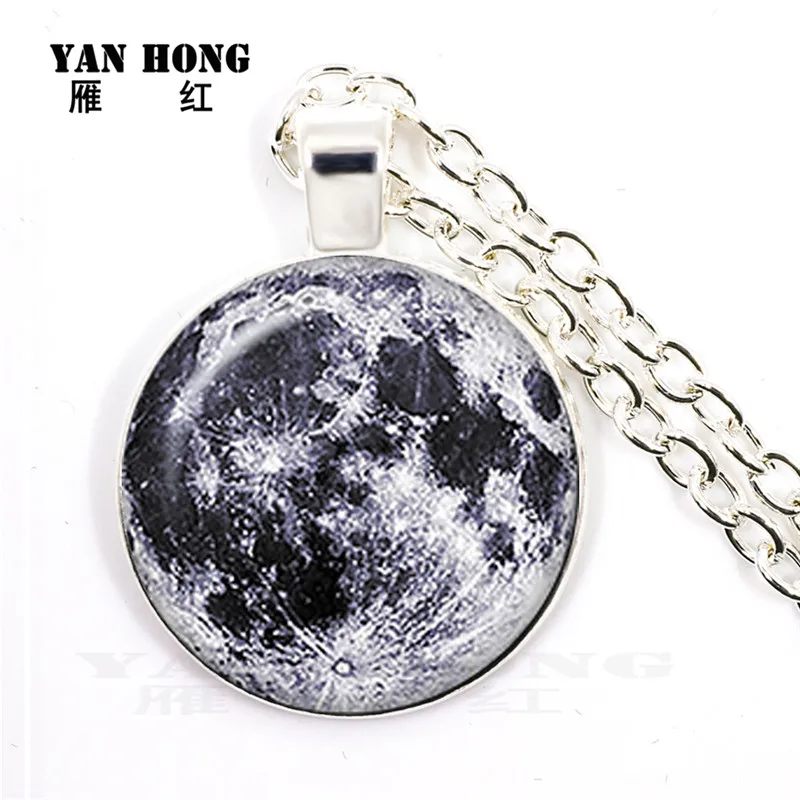 

14 pieces / set of glass crystal necklace black hole light moon planet 25mm round sweater Necklace pendant. Friends'Birthday Gif