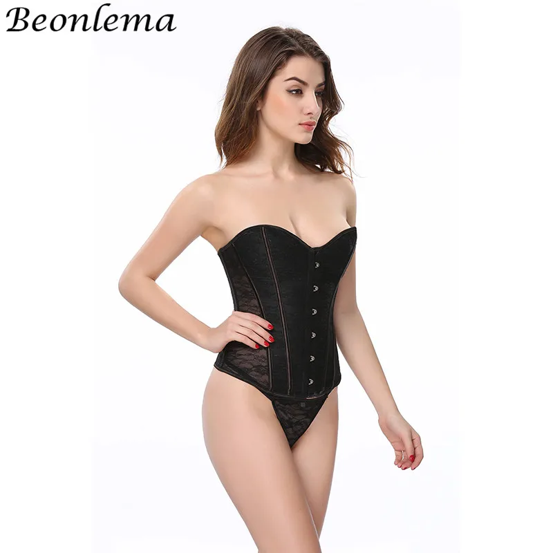Черный кружевной корсет Beonlema бюстье с 12 стальными косточками Корректирующее