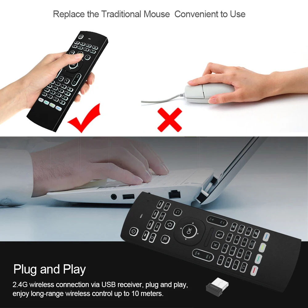 Wireless Keyboard 2.4G Backlight Air Mouse 6-Axis Somatosensory Remote Control Motion Sensor Game IR Learning Buttons for TV Box |