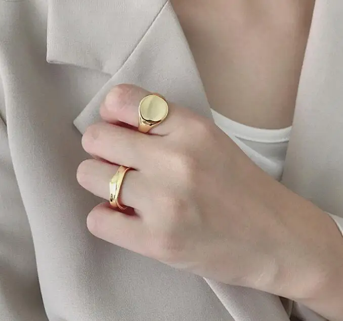 gold SHANICE, Настоящее серебро 925 пробы, Открытое кольцо, гладкое, для мужчин, женщин, рок, панк, кольца, крутая Мода, индивидуальность, перстень, вечерние ювелирные изделия - Цвет основного камня: gold