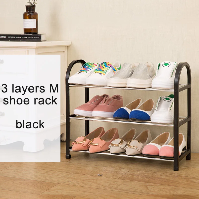M 3layers black Обувь полки легко светильник в сборе Пластик 3 ряда полок для обуви с органайзер для хранения на полке стенд держатель держать комнату аккуратные двери экономия пространства - Цвет: M 3layers black
