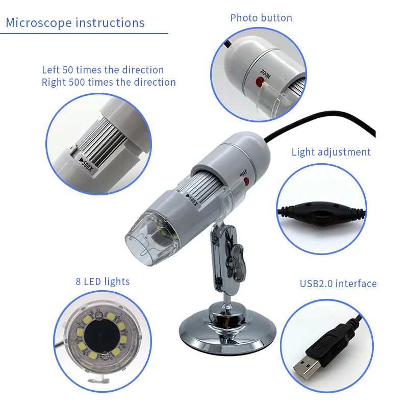

Цифровой микроскоп UANME USB 8LED 50-500x2 МП эндоскоп увеличительная видеокамера